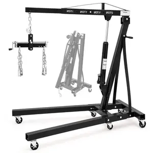 Engine Hoist with Lever, 2 T 4000 Lbs Heavy Duty Folding Cherry Picker Engine Lift Hydraulic Tilting Engine Shop Crane with 6 Iron Caster Wheels Telescopic Boom Hitch, Black