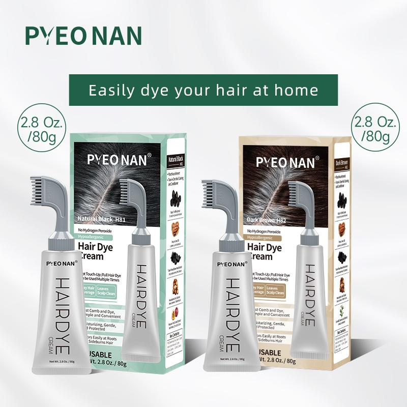 PYEONAN Unisex Professional Hair Dye Comb - Natural Plant-Based! No Bleaching, 2 in 1 Instant Magic, Grey Hair Coverage & Haircare Combined. Grey Turns to Black or Drak Brown Easily. Herbal Ingredient Hair Color, 2.8Oz./80g, Nourish and Shine