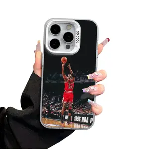 Basketball Michael Jordan design, silver phone case, compatible with iPhone 17, 16, 15, 14, 13, and 12. Shock-proof protective case.