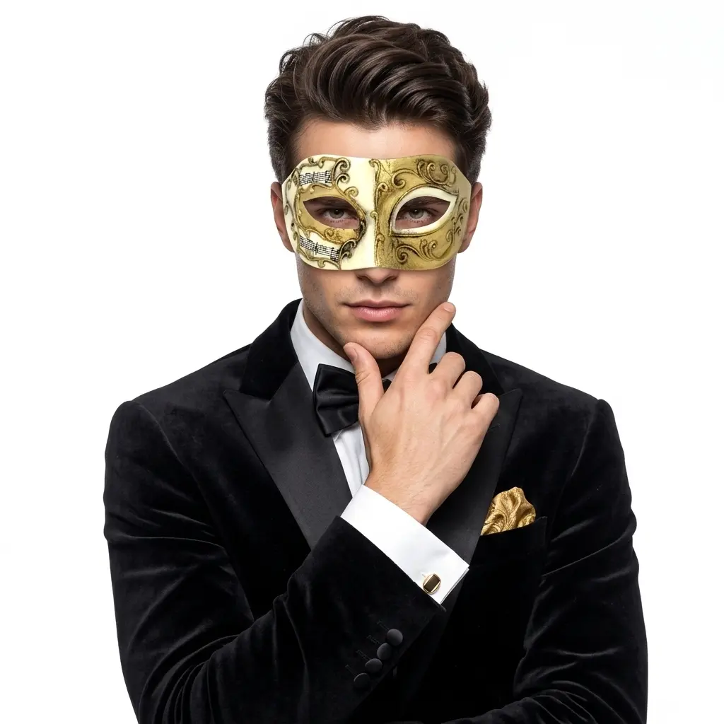 Men Costume Mask Masquerade Party Eye Masks For Halloween , Mardi Gras -Gold & White