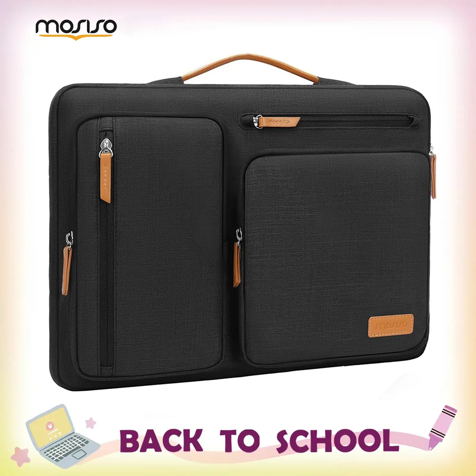 【Limited-Time Sale】MOSISO 13-17.3 inch 360° Protective Laptop Case | Shockproof Slim Sleeve with Handle, 4 Zipper Pockets & Side Opening | Compatible with MacBook Air/Pro, Dell XPS, HP, Lenovo, Acer | For Work, Travel, Commute,Office,Business trip