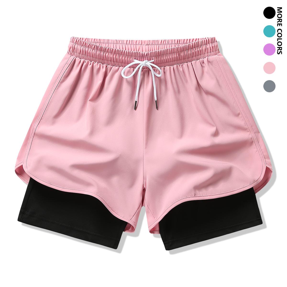 2-piece set: women’s casual athletic pants, solid color, lined, elastic drawstring waist; suitable for outdoor workouts, running, sports, and casual wear; women’s shorts.