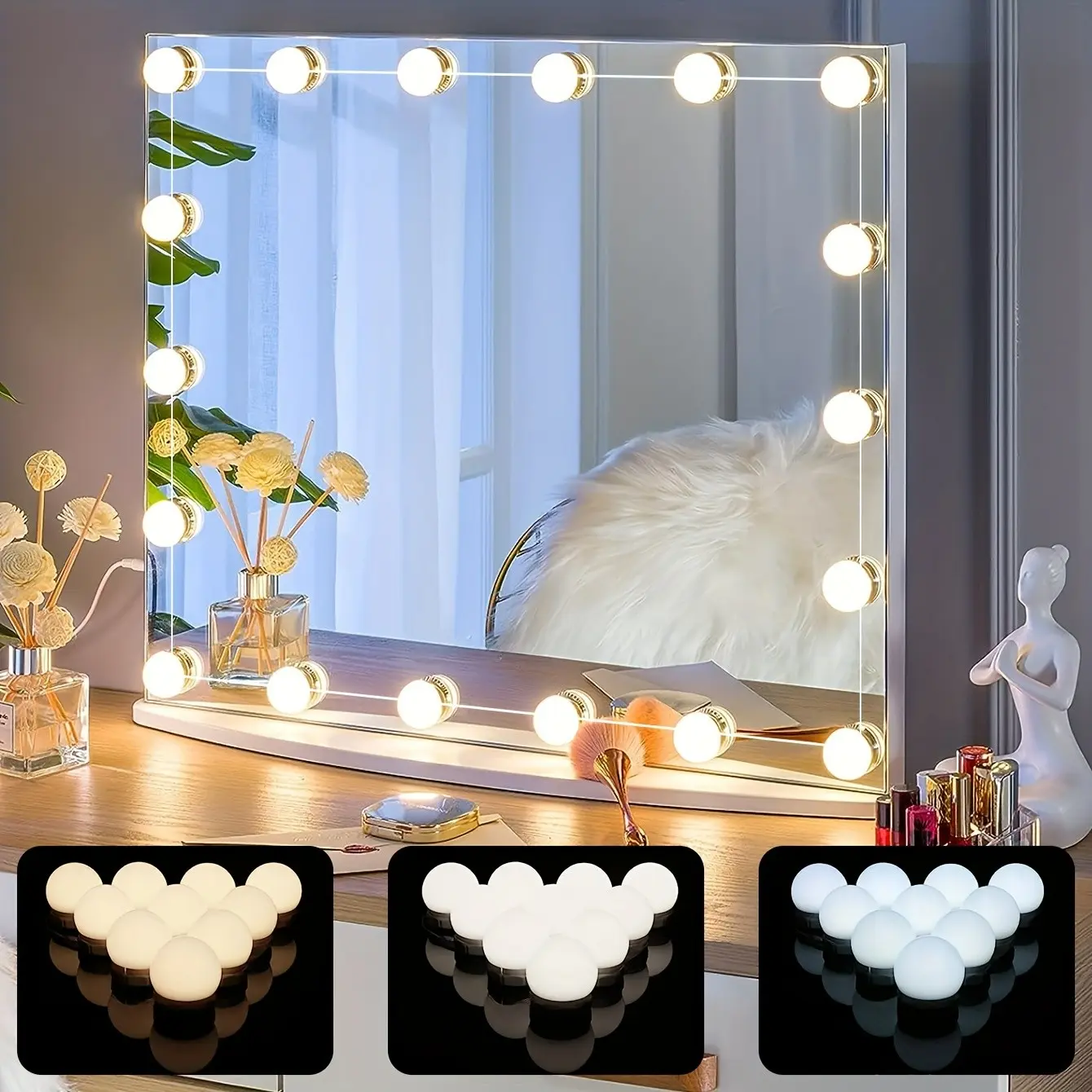 10/12/14 LED vanity mirror light bulbs, Home Lighting, vanity lights, Hollywood style, 5V USB power supply, adjustable color temperature and brightness, suitable for dressing/vanity table and party atmosphere lighting, for gifts Wall Mounted Lights