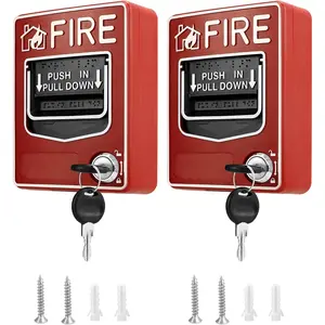 Dual Action Emergency Alarm Station, Manual Call Point Fire Safety Device 9-28VDC, Reusable Panic Button with 4 Keys, Wired Fire Alarm System for Commercial Buildings, Heavy Duty Metal Construction adjustable  door  hinge door stopper interior door