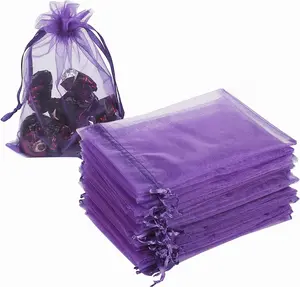 100 count Organza Bags, 4 x 6 inches Christmas Wedding Favors  Drawstring Bags  Pouches Candy Pouches(Purple)