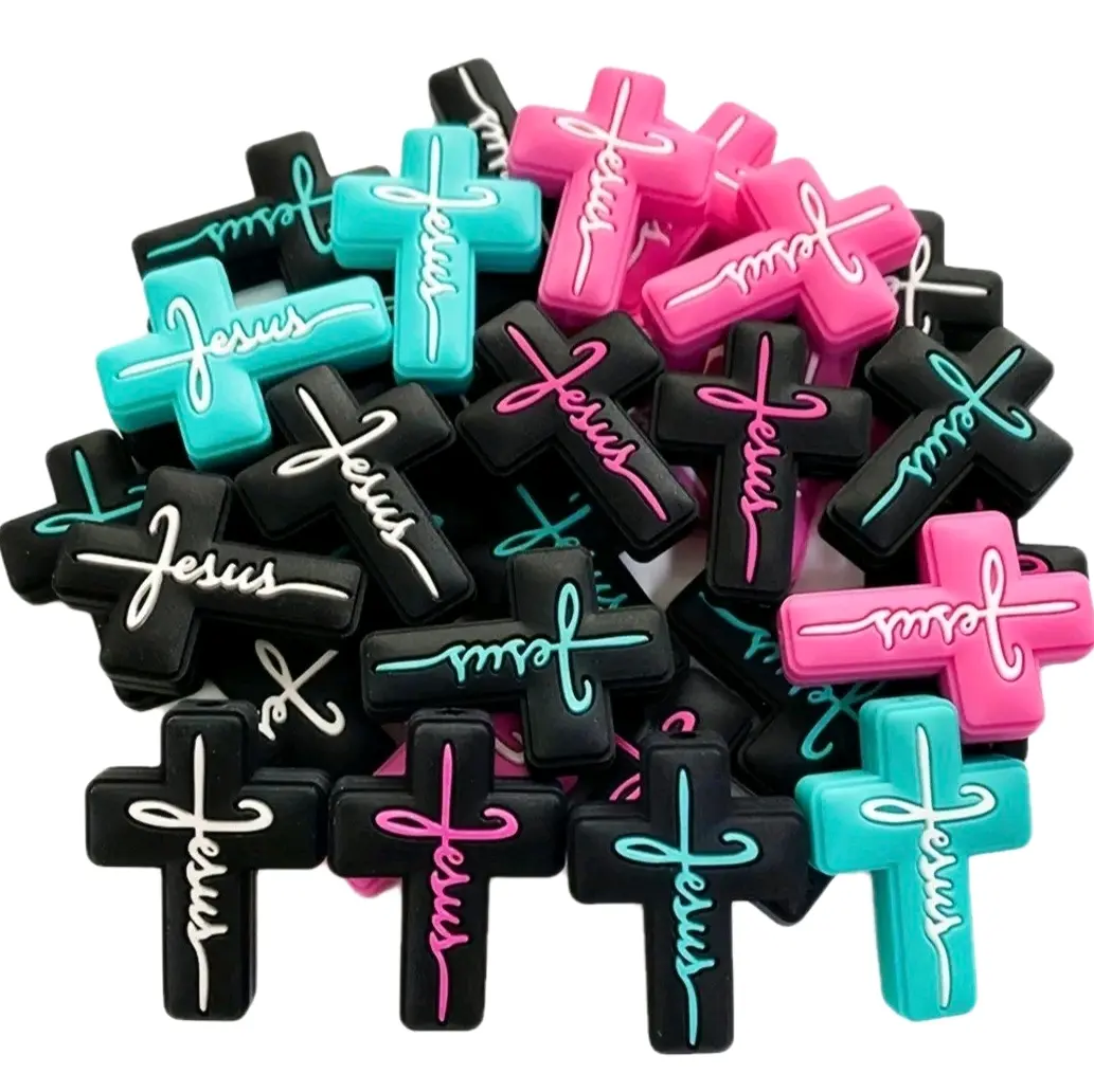 Rubber Cross - Assorted Colors with "Jesus" Text - Multi-Color Design for Fun and Reflection