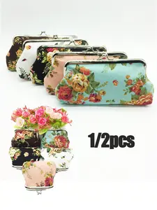 Mini Wallet Coin Purse, Rose Random Pattern Snap Button Bag, Cute Small Korean Style Dual Rose Canvas Bag, Floral Pattern, Perfect Gift for Men and Women, Versatile Use, Flower Design, Compact Size