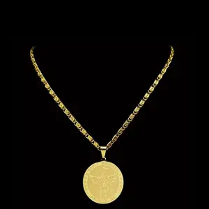 Saint Michael Pendant with Shield in Stainless Steel for Men and Woman - Gold Color Chain - Jewelry cuban link men's