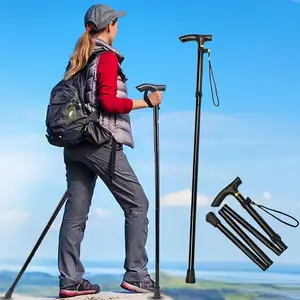 Foldable Hiking Poles, Aluminum Alloy Collapsible Outdoor Walking Sticks, Adjustable Lightweight Trekking Pole for Hiking, Camping, Mountaining, Backpacking, Black
