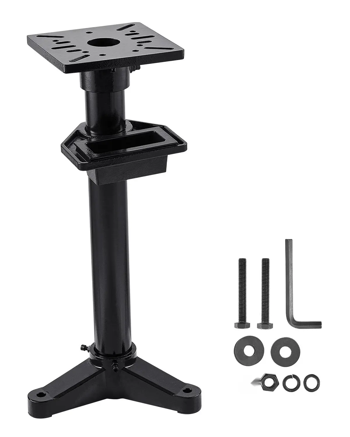 Bench Grinder Stand With Vise Floor Pedestal And 10.6x10.6 Inch Mounting Plate For Workshop, Shop, Garage Use, Durable Steel Construction, Stable Support, Adjustable Height, Power Tool Accessories