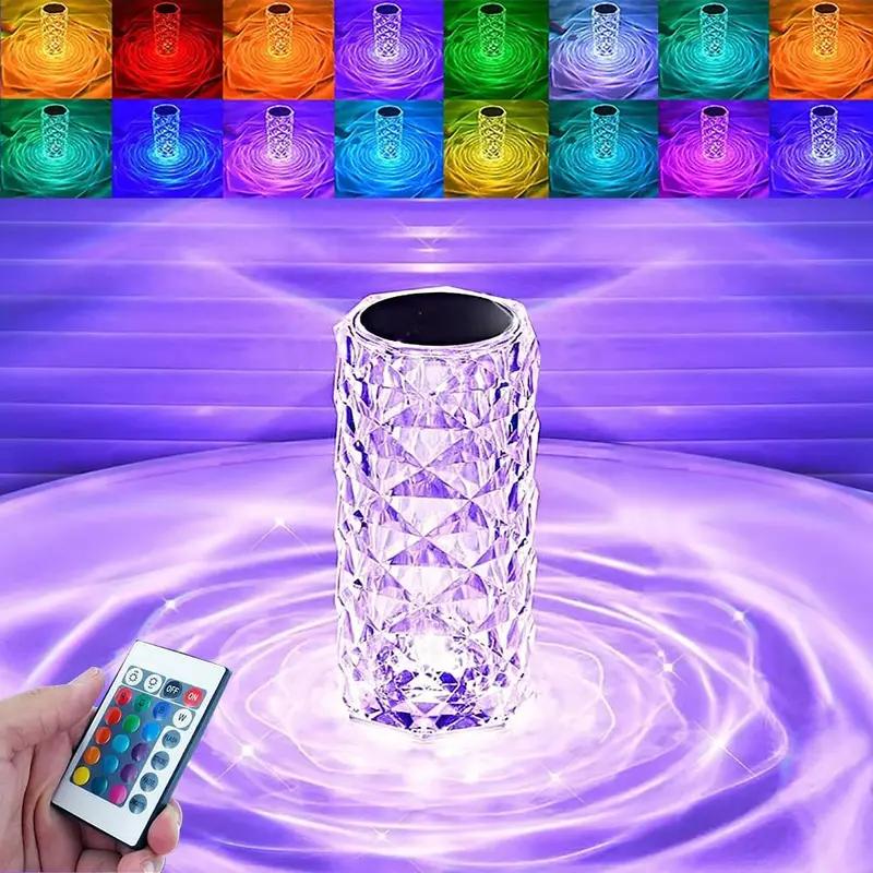 Rose Atmosphere Table Lamp Bedroom Bedside Table Lamp Touch Charging Creative Night Light Three-tone Dimming Color Colorful Remote Control Touch Switch Brightness Can Be Adjusted Freely crystal