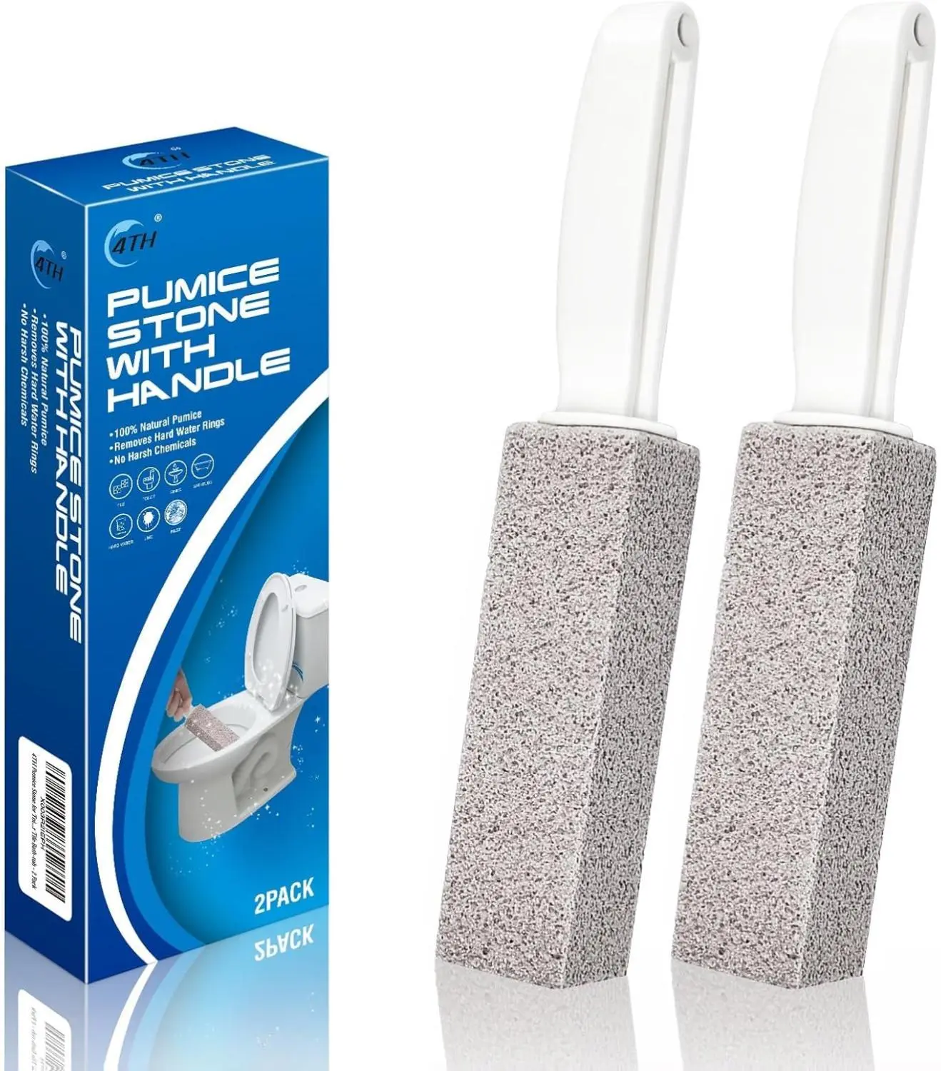 Pumice Stone for Toilet Bowl Cleaning,Pumice Stick with Handle,Powerfully Away Limescale Stain,Hard Water Ring, Calcium Buildup,Iron,Rust.Remover for Tile Bath-tub - 2 Pack
