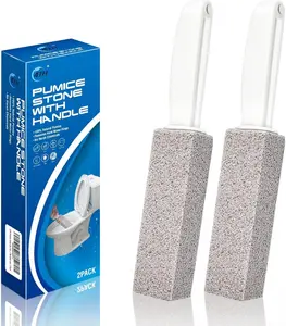 Pumice Stone for Toilet Bowl Cleaning,Pumice Stick with Handle,Powerfully Away Limescale Stain,Hard Water Ring, Calcium Buildup,Iron,Rust.Remover for Tile Bath-tub - 2 Pack