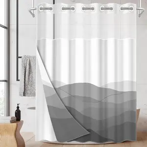 1pc Minimalist Mountain Double-Layer Shower Curtain, Polyester, Mold-Resistant, Waterproof, Suitable for Rvs, Home, Bathroom