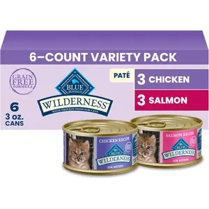 Grain Free Kitten Wet Cat Food with Chicken and Salmon Pate High Protein with DHA for Healthy Growth and Development 6 Pack 3oz Cans