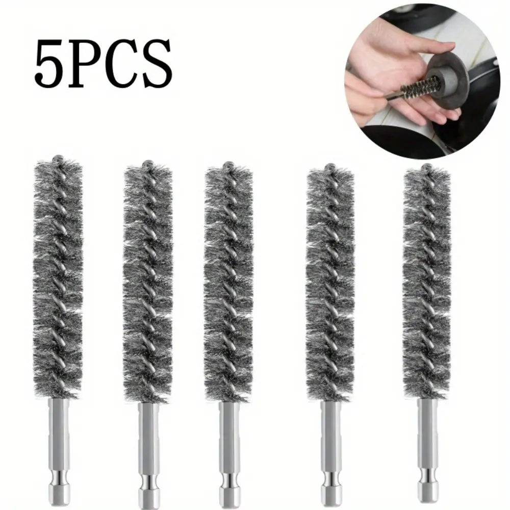 5 Pcs Steel Wire Bore Cleaning Brush Set,Universal 1/4 Inch Hex Shank Pipe Scrubber,Heavy Duty Cylindrical Tube Rust & Carbon Remover for Power Impact Drills,Halloween Christmas Fathersdaygift,Hand Tools Kits