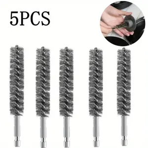 5Pcs/Set Bore Brush Bristles Wire Brush for Power Drill Cleaning Wire with Hex Shank Handle for Power Drill Cleaning (Stainless Steel),Christmas Party Gifts,Hand Tools Kits
