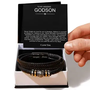 Bracelet For Godson, Birthday Gift For Son, Bracelet For Son From Mom, Engraved Leather Bracelet for Son Birthday, Gift for Son From Mom & Dad - New Horizons Love You Forever Bracelet