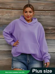 【Plus Size】 Plain Drop Shoulder Hoodie, Casual Drawstring Pocket Hooded Sweatshirt for Fall & Winter, Women's Plus Clothing for Daily Wear