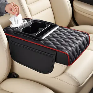 Universal Car Interior Organizer PU Leather Glove Compartment Heightening Pad with Cup Holder for Storage & Paper Towel Box