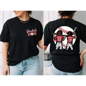 Baseball Mom T-shirt, Baseball Two Player Shirt,Double-sided Printing Baseball Tee, Game day Mom T-shirt, Baseball Gift for Mom Dad