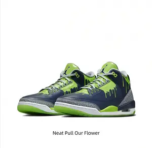Navy & Neon Green Retro Mid-Top Sneakers – Bold Drip Design for Streetwear Enthusiasts
