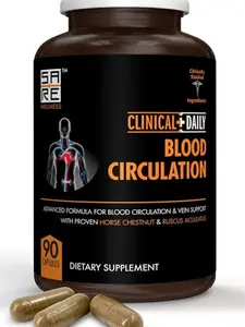 Clinical Daily Blood Circulation Supplements. Butchers Broom, Horse Chestnut, Hawthorn, Cayenne, Arginine, Diosmin Varicose Veins Treatment for Legs. Poor Circulation and Vein Support. 90 Capsules.
