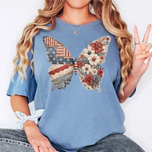 Comfort Colors® Patriotic Butterfly Shirt, American Flag Butterfly Tee, 4th Of July Shirt, Independence Day Gift, Print Only — Not a Patch
