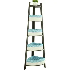 Corner Shelf Basket – Handwoven Bamboo Bin with Cloth Liner – 90° Corner Organizer for Pantry//Closet/RV (11.4")