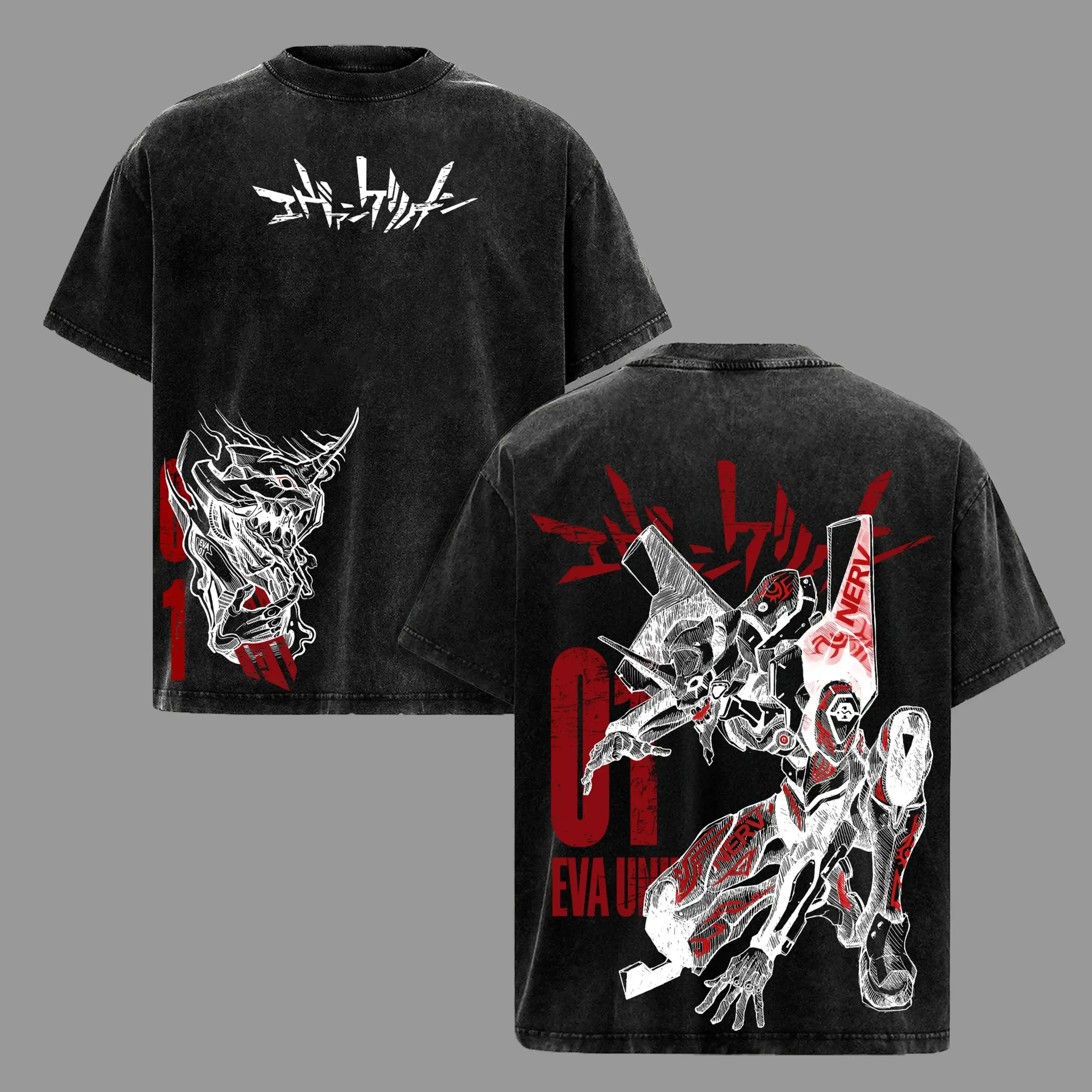 Eva Unit-01 Tee Washed – Neon Genesis Evangelion Vintage Washed Heavy Cotton Oversized Anime Manga T-Shirt Hoodie, Berserk Mode Double Printed Retro Unisex Streetwear Graphic Top, Shinji Ikari NERV Mecha Psychological Anime Edition, Japanese Anime Merch