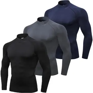 Men's Long Sleeve Compression Sporty T-Shirts - Synthetic Fabric, 4-Way Stretch, Quick-Drying, Moisture-Wicking, Second Skin Feel, Mock/Crew Neck, Standard Sizes, Workout/Outdoor Base Layer Pullovers