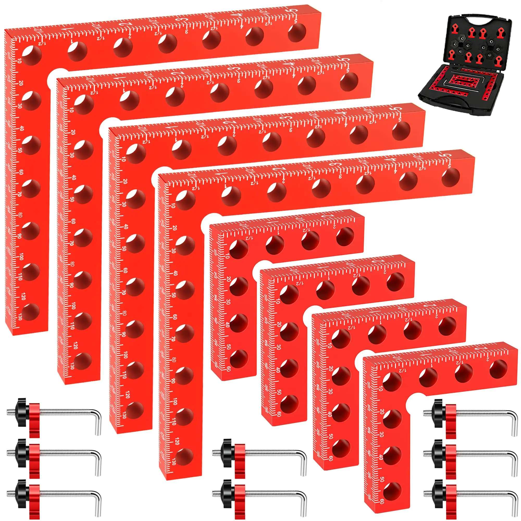 4Pack/8 Pack Corner Clamps for Woodworking, 90 Degree Right Angle Clamp, 5.5" & 2.5" Aluminum Positioning Clamping Squares, Woodworking Tool for Frame, Cabinet, Drawer, Gift for Carpenter/Dad, Case