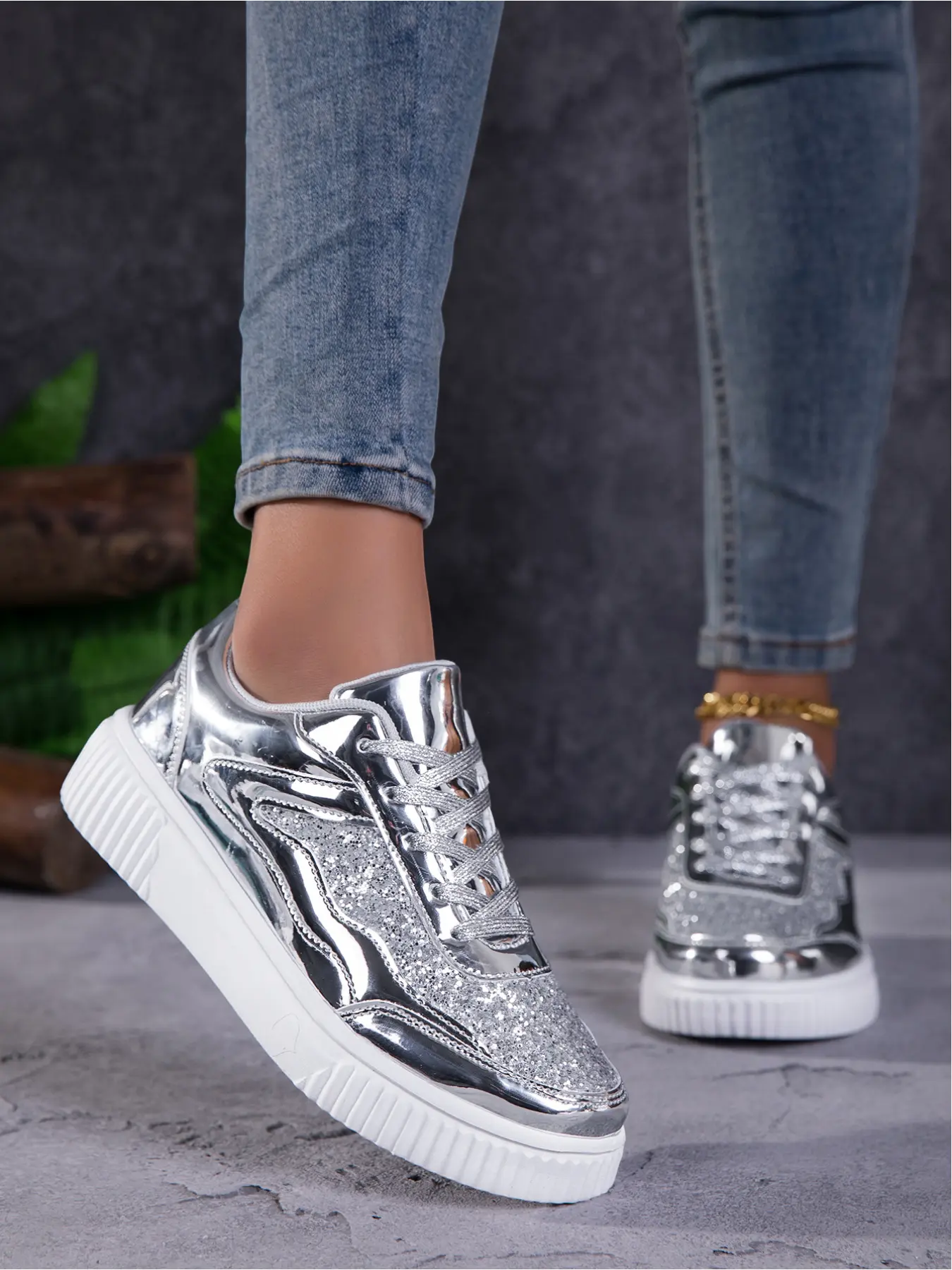 Women's Sparkly Rainbow Platform Sneakers! Shiny Metallic Skate Trainer Sports Shoes, Comfy Wedge Casual Shoes for Outdoor & Daily Outfits Walking Shoes Footwear Chunky Skater Shoe Wedge Trainers Thick Soled Shoes