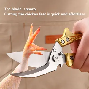 Master Chef Shears, ergonomically designed with a non-slip handle. Powerful for breaking bones, chopping herbs, slicing vegetables, cracking nuts, opening bottles, scaling fish, and trimming meat. Made of high-carbon steel for exceptional sharpness.