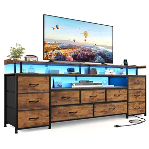 ADORNEVE TV Stand for 65 Inch TV, 63" W Large Entertainment Center with LED Lights & Charging Station, Long Dresser with 11 Fabric Drawers & Open Shelves for Bedroom,Living Room
