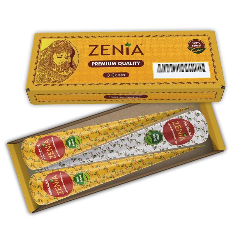 Pack of 6 Jumbo Cone - 35gm each cone Zenia Premium Henna Mehndi Cones Temporary Body Tattoos