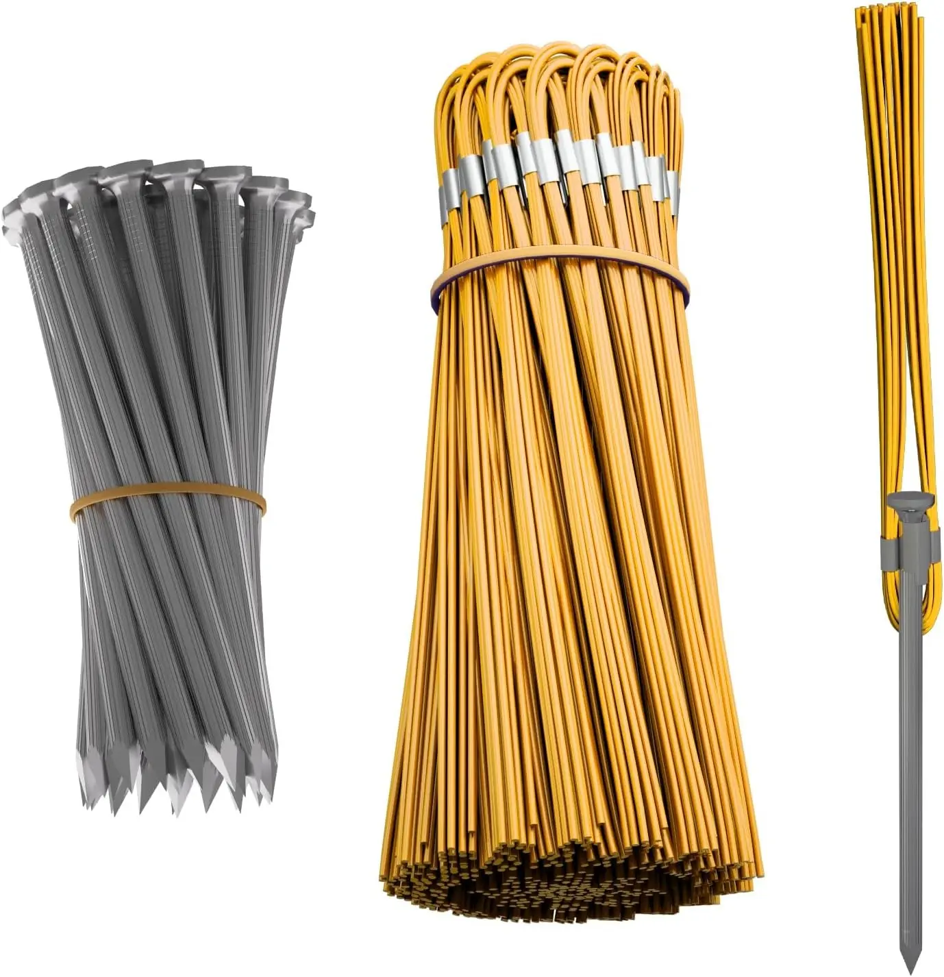 6 Inch Yellow 25 Pack Playing Field Marking Whisker with Lightweight Aluminum Stakes for Ground Survey Construction Trail Property Line Markers