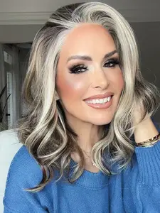 IMstyle Perla Taupey Sand Mocha Brown with Blonde Highlight Natural Wavy Shoulder Length Glueless 13*4 Lace Front Wigs Heat Friendly Synthetic Wig for Women Daily Wear