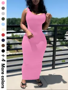 Women's Plain Tank Dress, Casual Sleeveless Bodycon Long Dress for Daily Wear, Ladies Clothes for Summer, Womenswear, Bodycon Party Dress