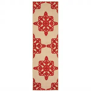 HomeRoots 507561 2 ft. x 8 ft. Sand Stain-Resistant Oriental Area Rug, Mixed-Texture, Bright, Durable, Ethnic, Floral, for Indoor & Outdoor Use, Mixed-Texture Area Rugs, Bright Area Rugs