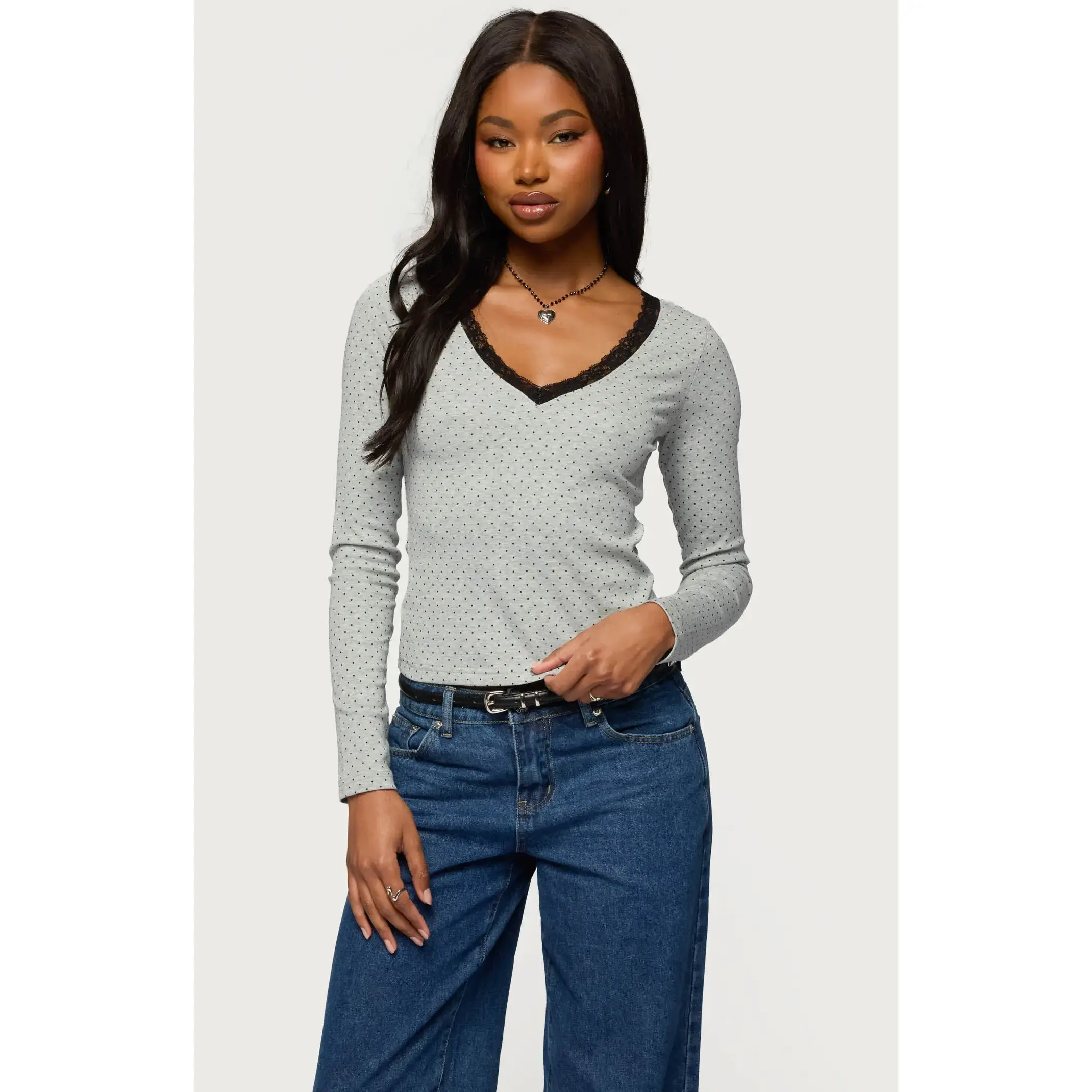 Edikted Women's Morah Lacey Polka Dot Top