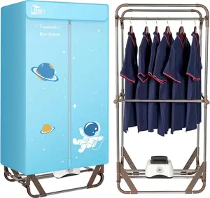 Uten Clothes Dryer Portable, 1500W Power Electric Clothes Hooded Dryer Machine with Timer, 2-Tier Laundry Drying Wardrobe, Foldable Clothes Drying Rack and Dryer for Travel, Apartments, RV, Home - Blue