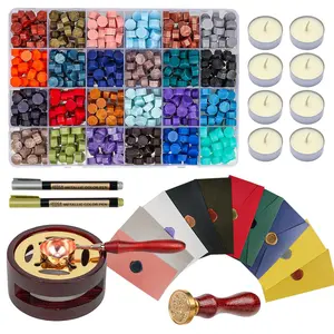Wax Seal Kit,  Wax Seal  Kit with 24 Colors 624 count Beads, Metallic Pens, Warmer, Spoon and  Candles for Wedding Invitation, Letter Envelope,  & DIY Crafts