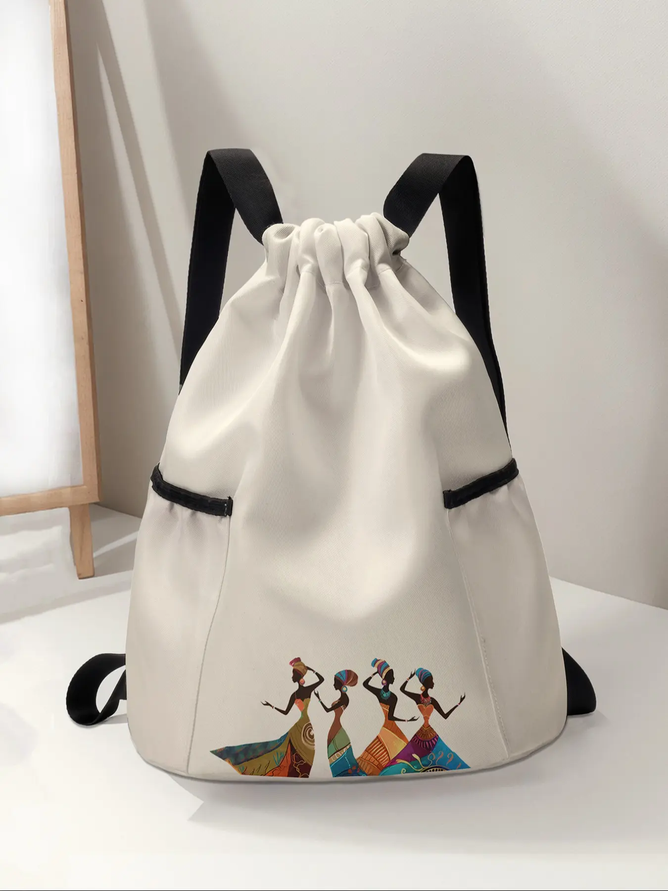 Dancing Girls Print Drawstring Backpack, Large Capacity Durable Fitness Bag, Adjustable Straps, Sports Beach Bag for Men & Women