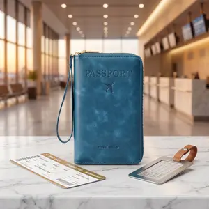 Large Capacity Travel Passport Wallet, RFID Blocking Leather Document Organizer with Phone Pocket, Wristlet Passport Holder for International Travel, Business Trips & Cruise Vacations-YY0