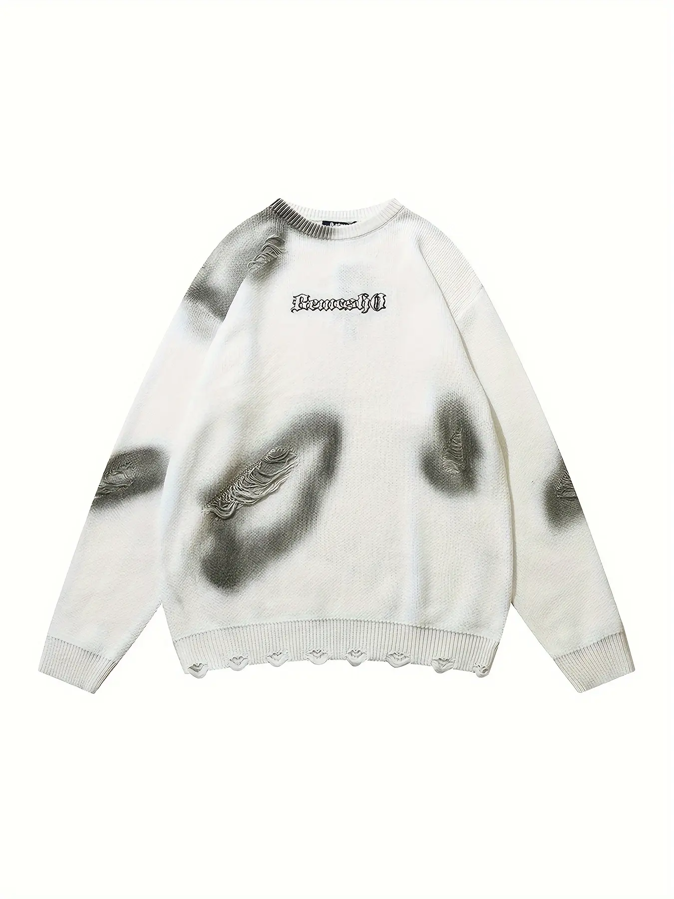 Men's Vintage Tie-Dye Letter Embroidery Sweater, Casual Fashion Round Neck Long Sleeve Knitwear, Trendy American Style Stylish Pullover for All Seasons