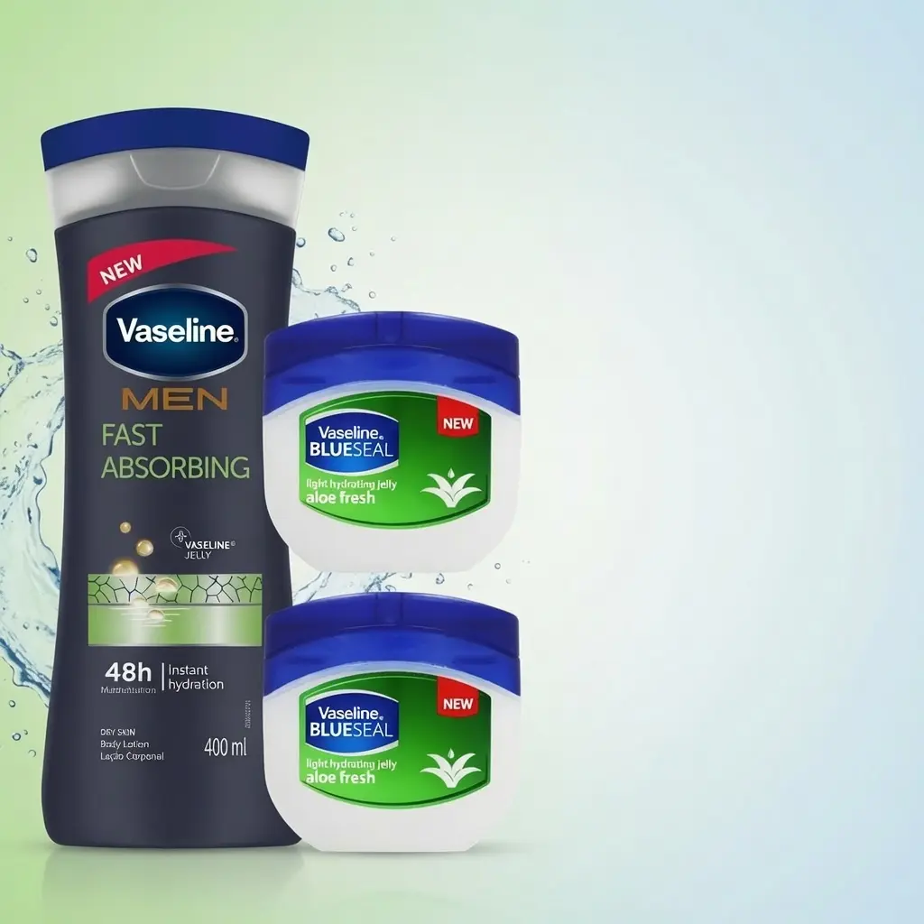 Vaseline Men Fast Absorbing Body Lotion 400ml & 2 Aloe Fresh Jelly 100ml for Instant Hydration Skin Care Moisturizing Body Care Daily, Moisturizer, Pack, Hydrating