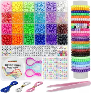 24 Color Pony Beads Bulk 1000 Pcs,Kandi Beads for Necklace Jewelry Making Hair Braiding,Bracelets Making Kits,Hair Bead,Bracelet Beads,Plastic Beads for Crafts Braids Girls