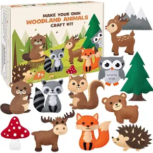 Z-SMA75   Woodland Animals Craft Kit Kids DIY Crafting and Sewing Set Woodland Animals Felt Plushie for Girls and Boys Educational Beginners Sewing Set Sewing Kits for Kids Age 8 9 10 11 12