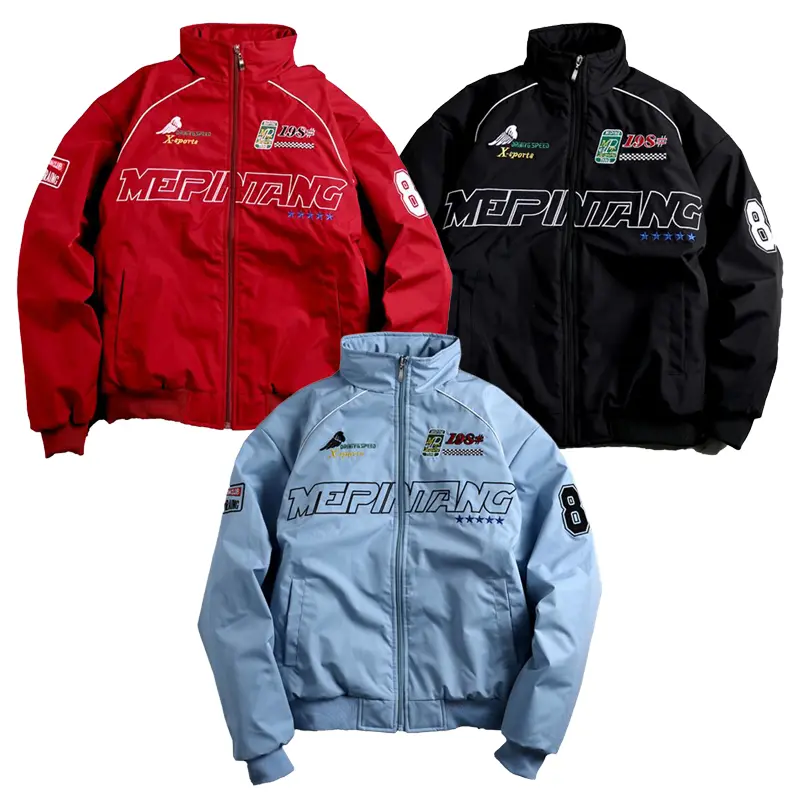 ColorArea Men’s Racing Graphic Print Bomber Jacket - Long Sleeve Y2K Vintage Hip Hop Loose Oversized Menswear Coats, Racing Culture Racing Logo Lightweight Motorcycle Pilot Flight Streetwear Athleisure Outerwear,sohochic